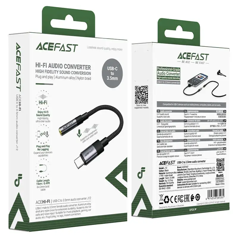 ACEFAST J12 Hi-Fi Audio Converter: USB-C to 3.5mm